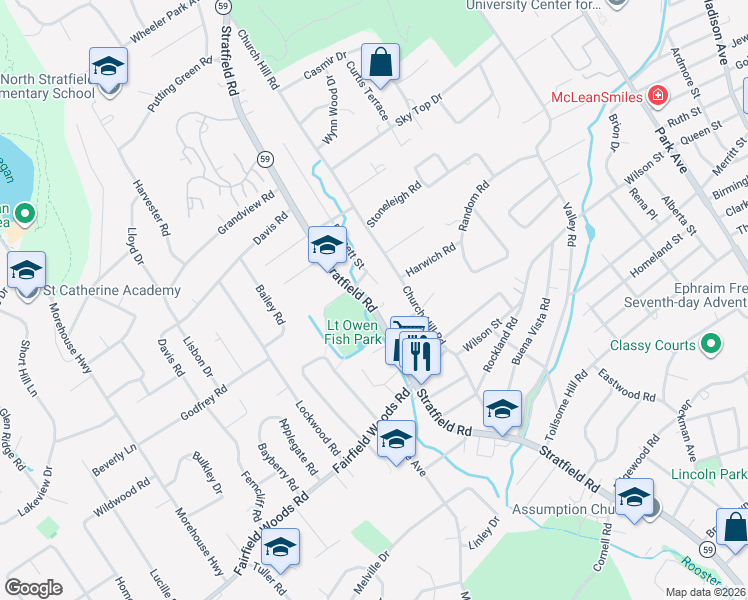 map of restaurants, bars, coffee shops, grocery stores, and more near 6 Lilalyn Drive in Fairfield