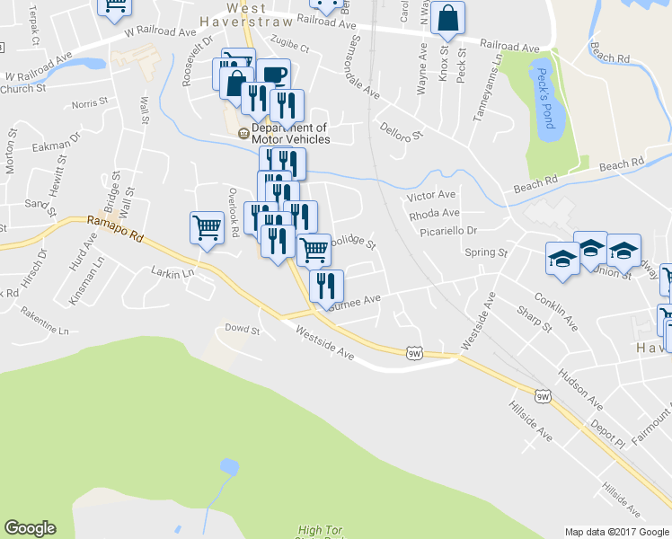 map of restaurants, bars, coffee shops, grocery stores, and more near 6 Hoover Avenue in Haverstraw