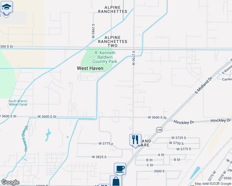 map of restaurants, bars, coffee shops, grocery stores, and more near 3481 S 2700 W in West Haven