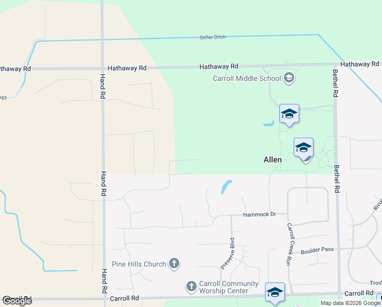 map of restaurants, bars, coffee shops, grocery stores, and more near 4521 Hathaway Road in Fort Wayne