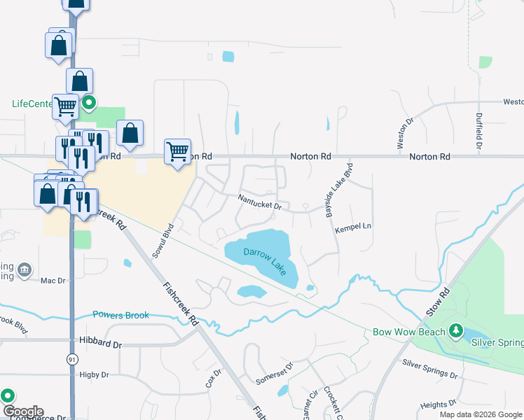 map of restaurants, bars, coffee shops, grocery stores, and more near 1868 Nantucket Ln in Stow