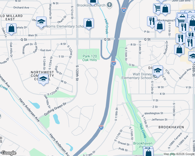 map of restaurants, bars, coffee shops, grocery stores, and more near 5723 South 118th Plaza in Omaha