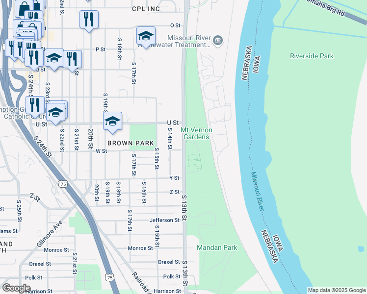 map of restaurants, bars, coffee shops, grocery stores, and more near 5760 South 13th Street in Omaha