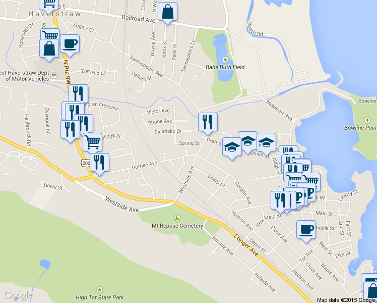 map of restaurants, bars, coffee shops, grocery stores, and more near 18 Gurnee Avenue in Haverstraw
