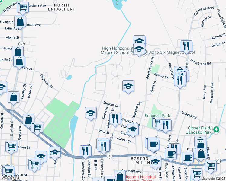 map of restaurants, bars, coffee shops, grocery stores, and more near in Bridgeport