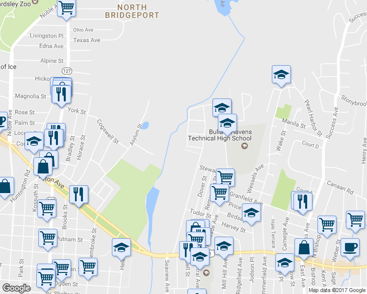 map of restaurants, bars, coffee shops, grocery stores, and more near in Bridgeport