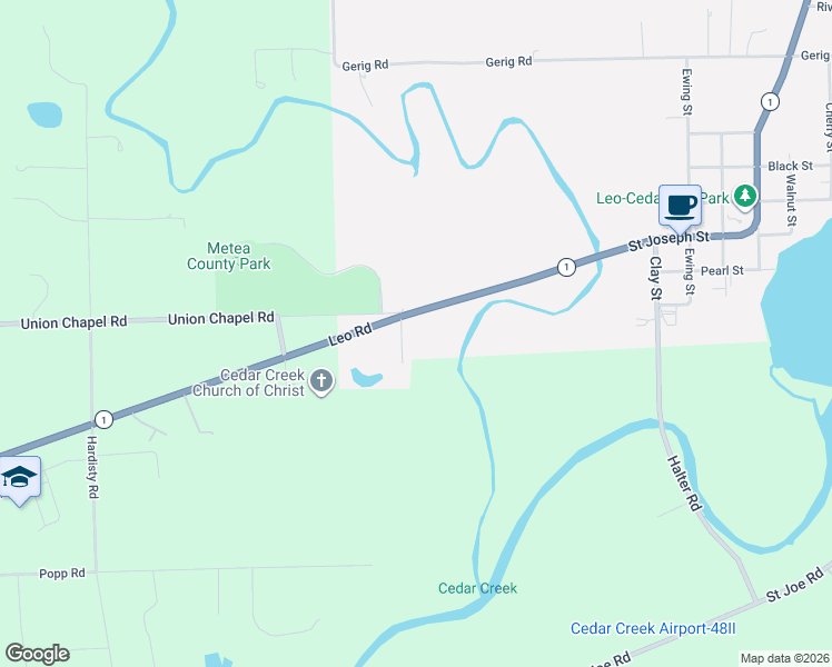 map of restaurants, bars, coffee shops, grocery stores, and more near 12640 Leo Rd in Fort Wayne