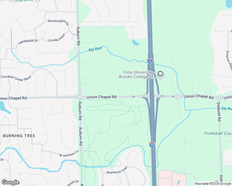 map of restaurants, bars, coffee shops, grocery stores, and more near 2831 Union Chapel Road in Fort Wayne