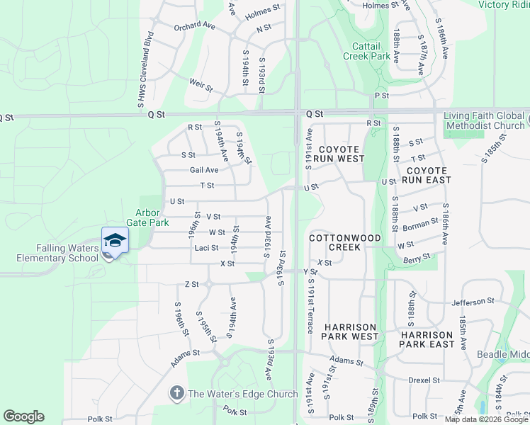map of restaurants, bars, coffee shops, grocery stores, and more near 19350 V Street in Omaha