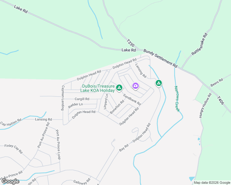 map of restaurants, bars, coffee shops, grocery stores, and more near 50 Sandbank Road in DuBois