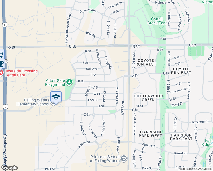 map of restaurants, bars, coffee shops, grocery stores, and more near 19382 V Street in Omaha