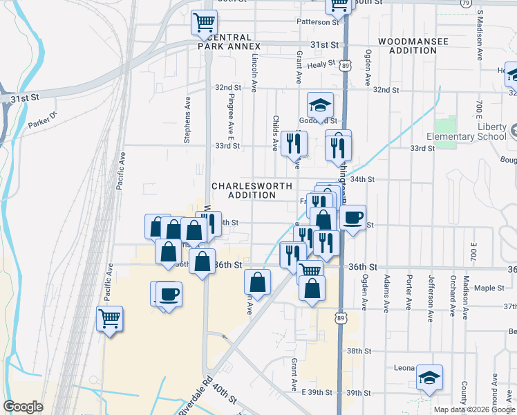 map of restaurants, bars, coffee shops, grocery stores, and more near 3460 Lincoln Avenue in Ogden