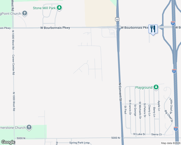 map of restaurants, bars, coffee shops, grocery stores, and more near 5564 Old Manor Road in Bourbonnais