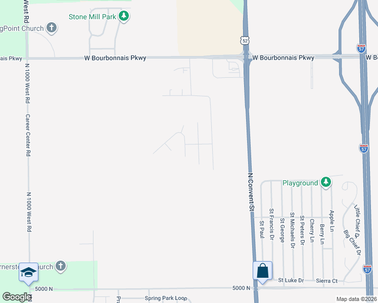 map of restaurants, bars, coffee shops, grocery stores, and more near 5564 Old Manor Road in Bourbonnais