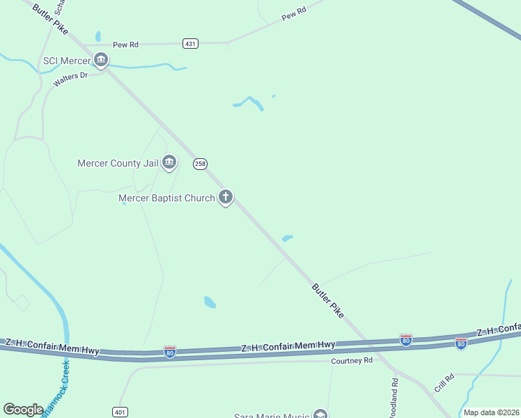 map of restaurants, bars, coffee shops, grocery stores, and more near 919 Butler Pike in Mercer