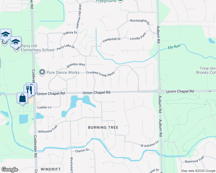 map of restaurants, bars, coffee shops, grocery stores, and more near 12723 Capshaw Court in Fort Wayne