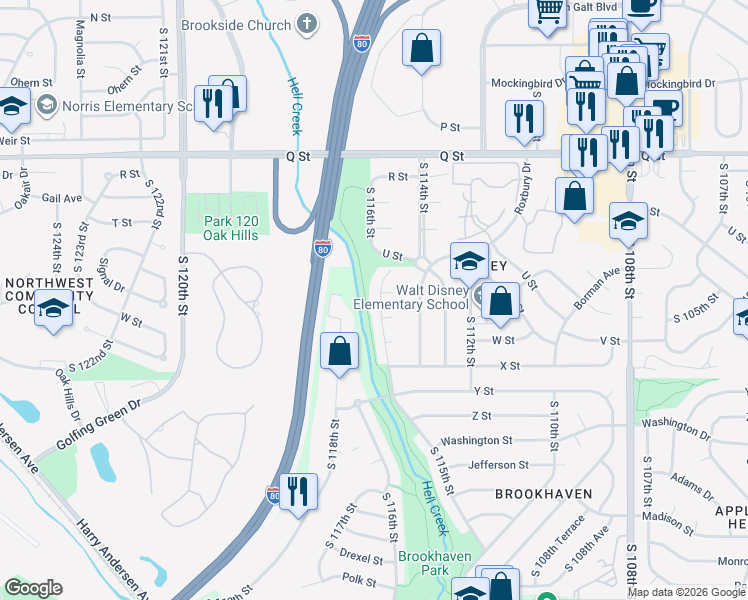 map of restaurants, bars, coffee shops, grocery stores, and more near 5760 South 115th Circle in Omaha