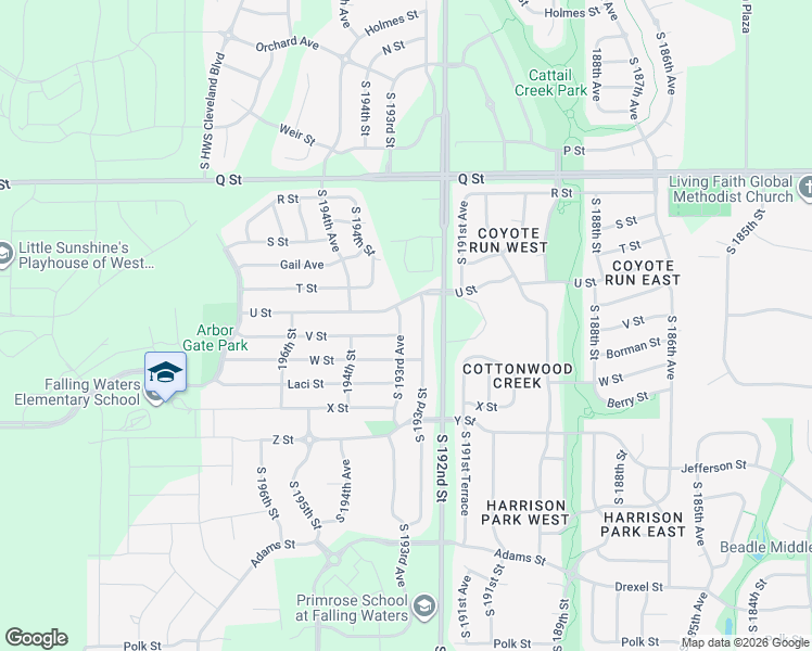map of restaurants, bars, coffee shops, grocery stores, and more near 19350 V Street in Omaha
