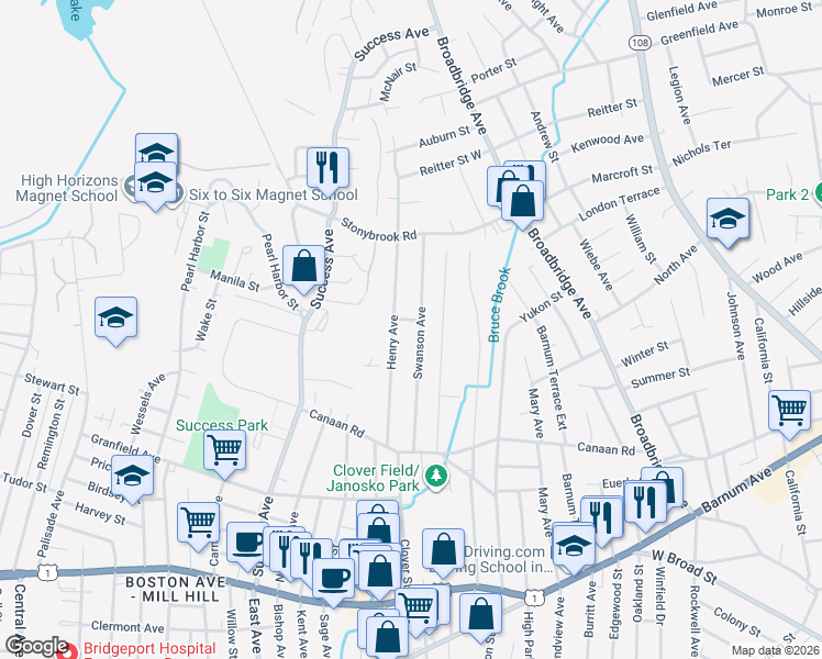 map of restaurants, bars, coffee shops, grocery stores, and more near 245 Swanson Avenue in Stratford