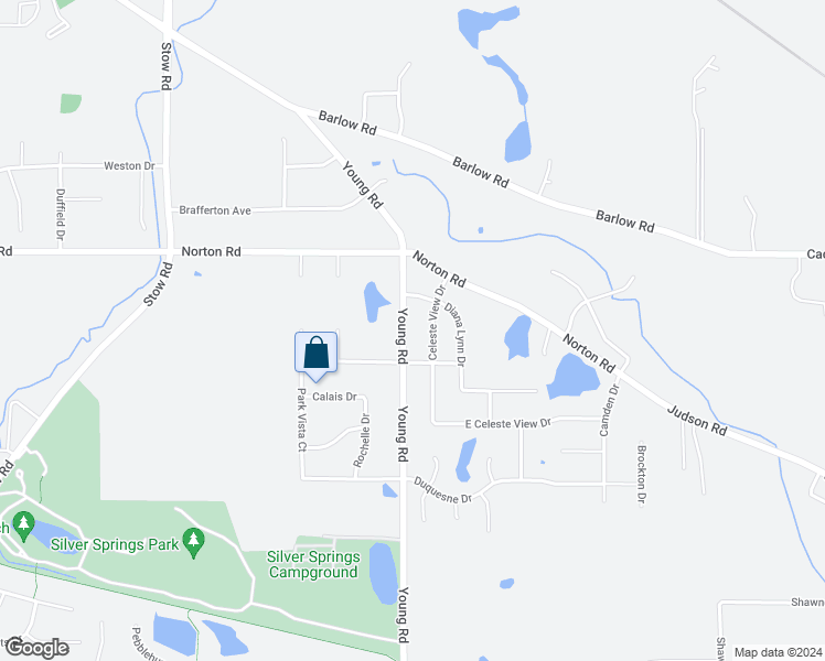 map of restaurants, bars, coffee shops, grocery stores, and more near 5457 Young Road in Stow