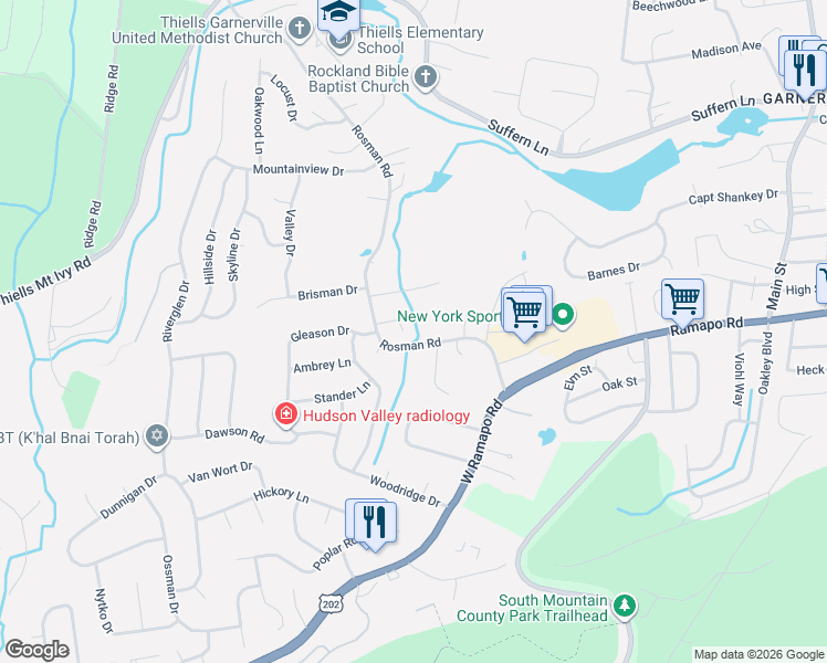 map of restaurants, bars, coffee shops, grocery stores, and more near 5 Meadow Court in Thiells