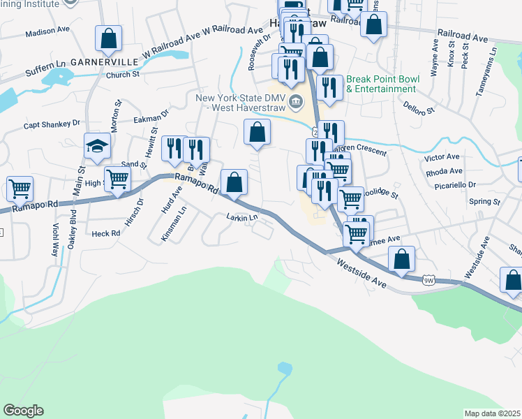 map of restaurants, bars, coffee shops, grocery stores, and more near 13 Hasbrouck Road in Garnerville