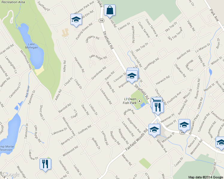 map of restaurants, bars, coffee shops, grocery stores, and more near 70 Bailey Road in Fairfield