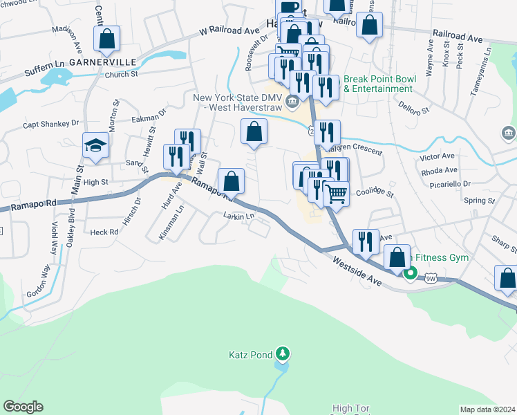 map of restaurants, bars, coffee shops, grocery stores, and more near 23 Hasbrouck Road in Garnerville