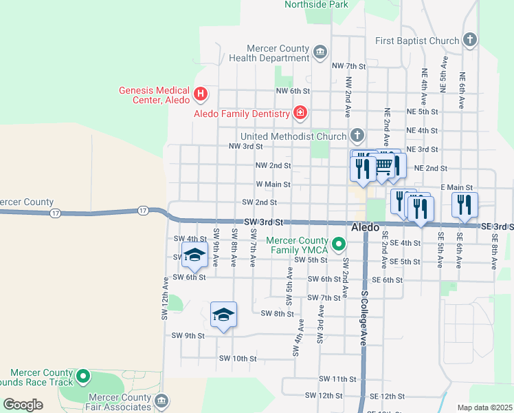 map of restaurants, bars, coffee shops, grocery stores, and more near 200-244 Southwest 7th Avenue in Aledo