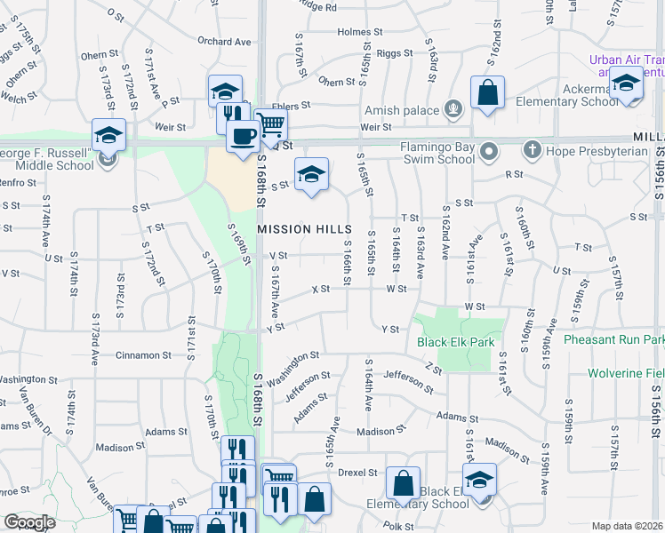 map of restaurants, bars, coffee shops, grocery stores, and more near 5715 South 166th Avenue Circle in Omaha