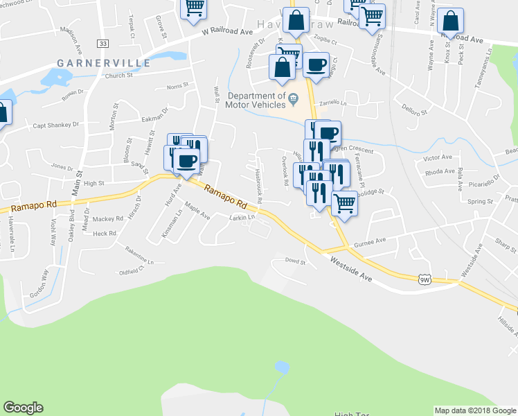 map of restaurants, bars, coffee shops, grocery stores, and more near 25 Hasbrouck Road in Garnerville