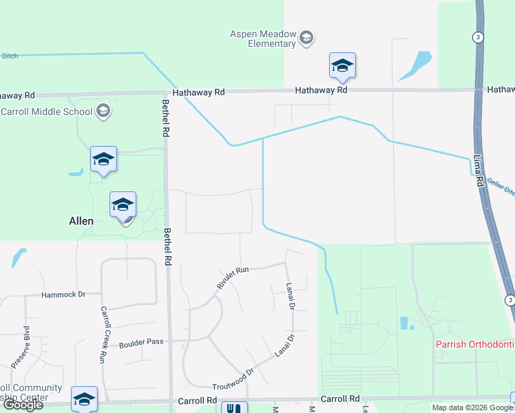 map of restaurants, bars, coffee shops, grocery stores, and more near 12624 Serene Shores in Fort Wayne