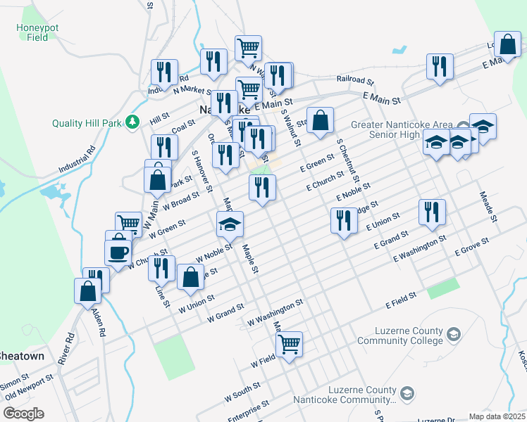 map of restaurants, bars, coffee shops, grocery stores, and more near 549 South Market Street in Nanticoke