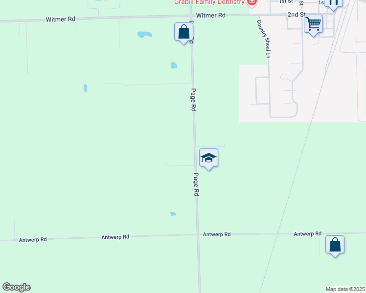 map of restaurants, bars, coffee shops, grocery stores, and more near 12429 Page Road in Grabill