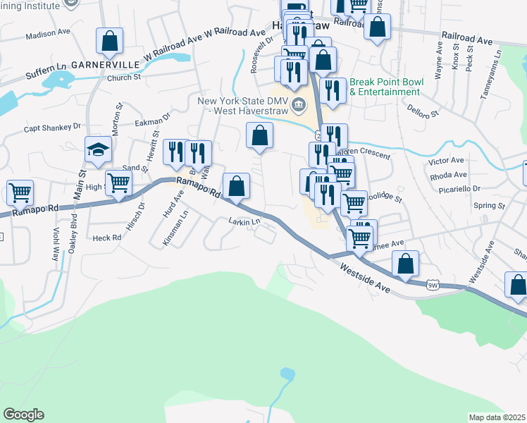 map of restaurants, bars, coffee shops, grocery stores, and more near 42 Hasbrouck Road in Garnerville