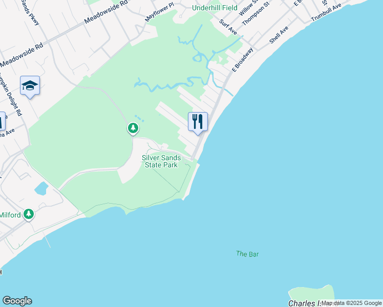 map of restaurants, bars, coffee shops, grocery stores, and more near 688 East Broadway in Milford