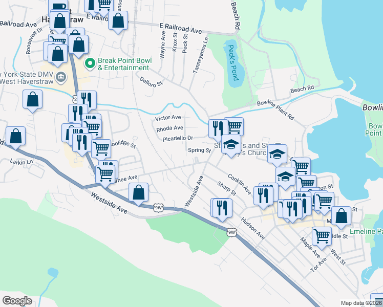 map of restaurants, bars, coffee shops, grocery stores, and more near 18 Gurnee Avenue in Haverstraw