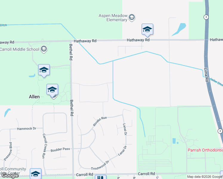 map of restaurants, bars, coffee shops, grocery stores, and more near 12624 Serene Shores in Fort Wayne