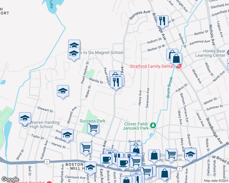 map of restaurants, bars, coffee shops, grocery stores, and more near 564 Success Avenue in Stratford