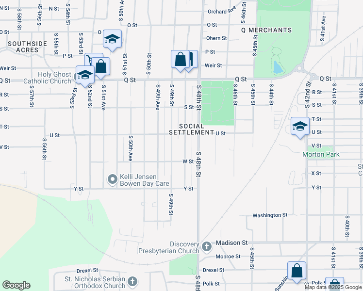 map of restaurants, bars, coffee shops, grocery stores, and more near 5636 South 48th Avenue in Omaha