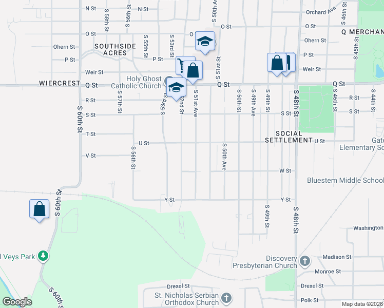 map of restaurants, bars, coffee shops, grocery stores, and more near 5644 South 51st Avenue in Omaha