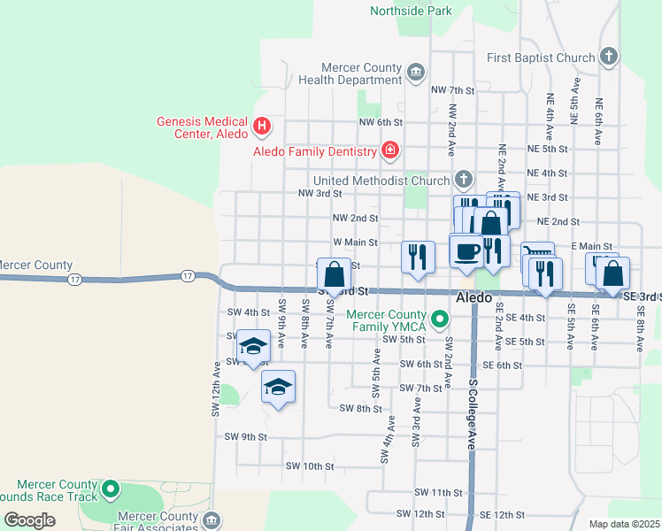 map of restaurants, bars, coffee shops, grocery stores, and more near 200 Southwest 7th Avenue in Aledo
