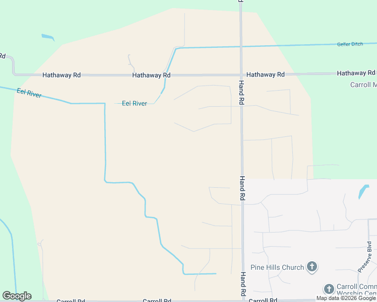 map of restaurants, bars, coffee shops, grocery stores, and more near 12709-13399 Hand Road in Fort Wayne