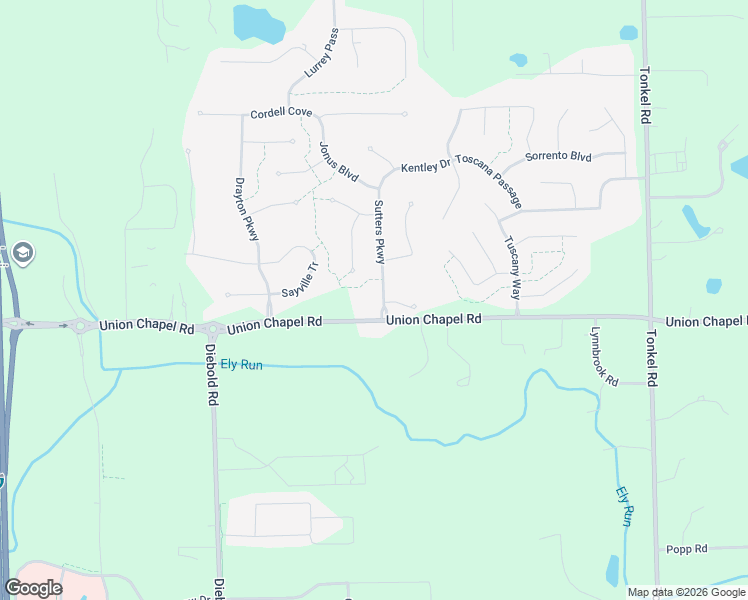 map of restaurants, bars, coffee shops, grocery stores, and more near 12725 Sutters Parkway in Fort Wayne