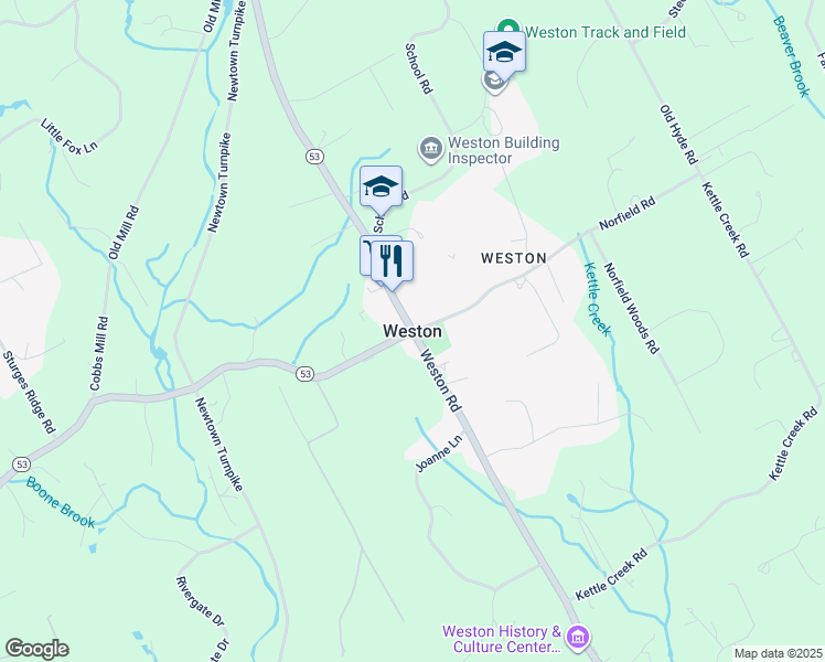 map of restaurants, bars, coffee shops, grocery stores, and more near in Weston