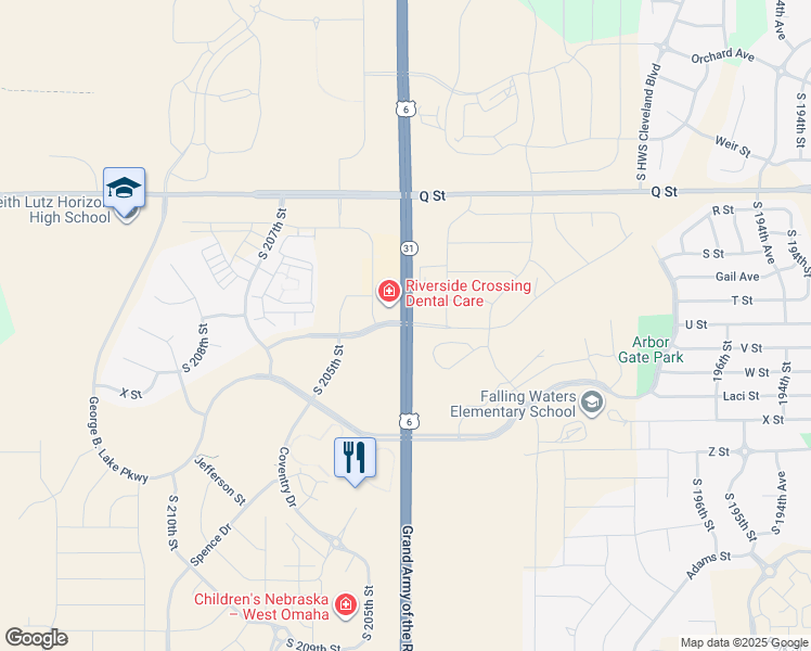 map of restaurants, bars, coffee shops, grocery stores, and more near 5868 South 204th Street in Douglas County