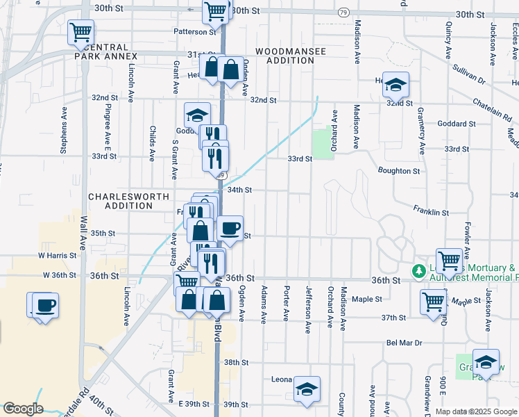 map of restaurants, bars, coffee shops, grocery stores, and more near 3458 Ogden Avenue in Ogden