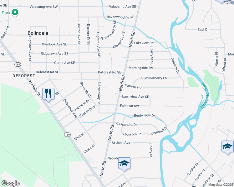 map of restaurants, bars, coffee shops, grocery stores, and more near 525 North Road in Niles