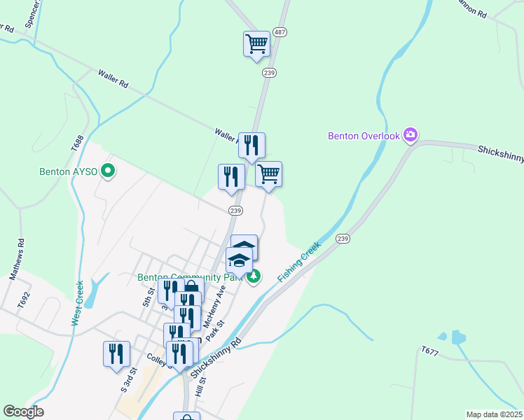 map of restaurants, bars, coffee shops, grocery stores, and more near Green Acres Road in Benton