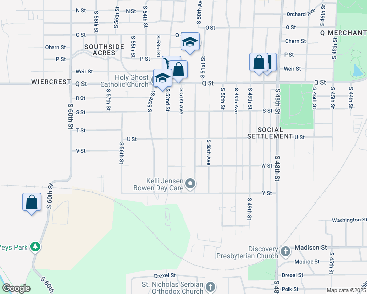 map of restaurants, bars, coffee shops, grocery stores, and more near 5619 South 51st Avenue in Omaha